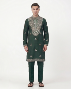 Dark Green Embroidered Kurta
