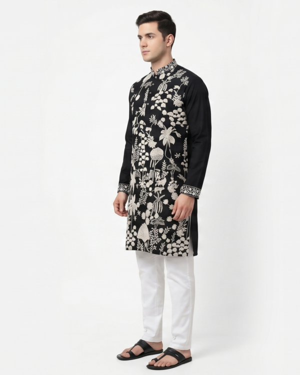 Black Royale Floral Kurta