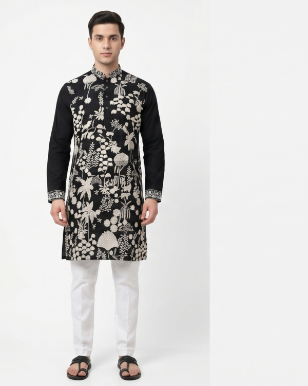 Black Royale Floral Kurta
