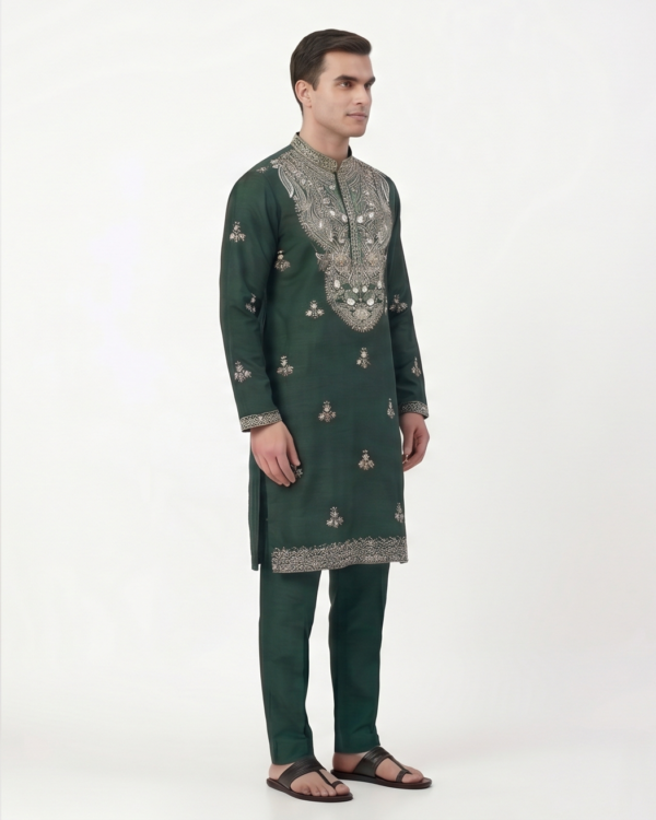 Dark Green Embroidered Kurta