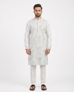 Pearl White Embroidered Kurta Set