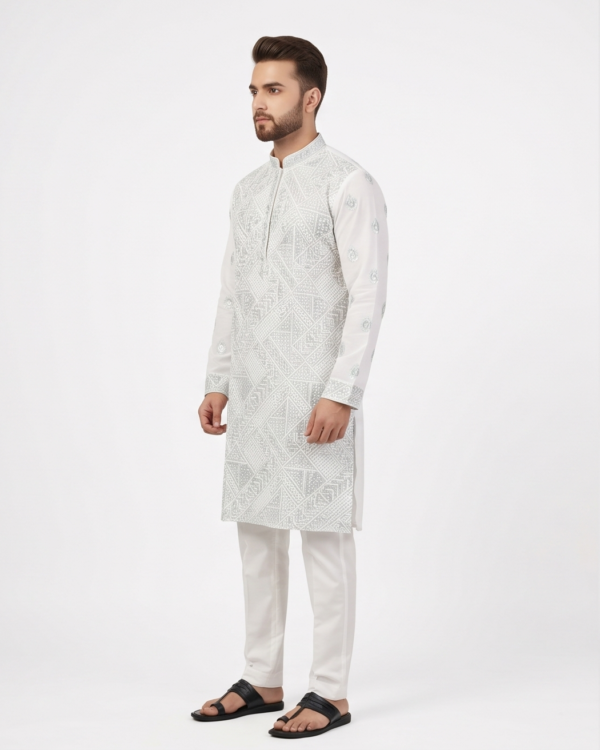Pearl White Embroidered Kurta Set