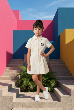 Girls Classic Button-Down Shirt Dress