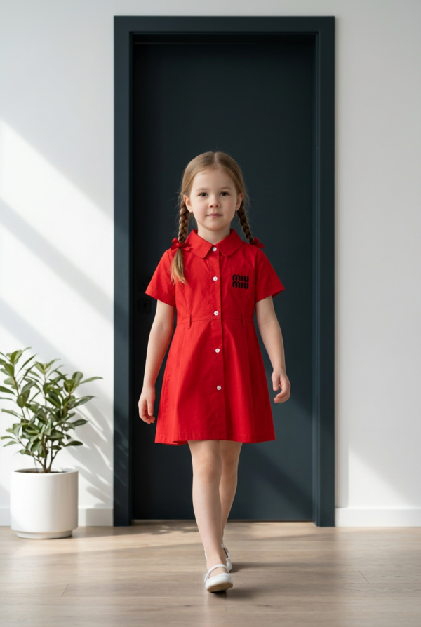 Girls Classic Button-Down Shirt Dress