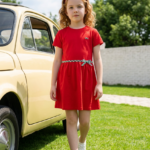 Girls Bow Waist Cotton Dress
