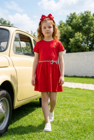 Girls Bow Waist Cotton Dress