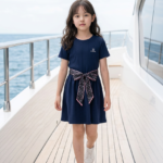 Girls Ribbon Waist Cotton Dress