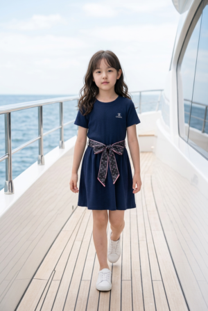 Girls Ribbon Waist Cotton Dress
