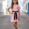 Girls Ribbon Waist Cotton Dress