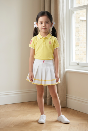 Girls Polo T-Shirt & Pleated Skirt Dress