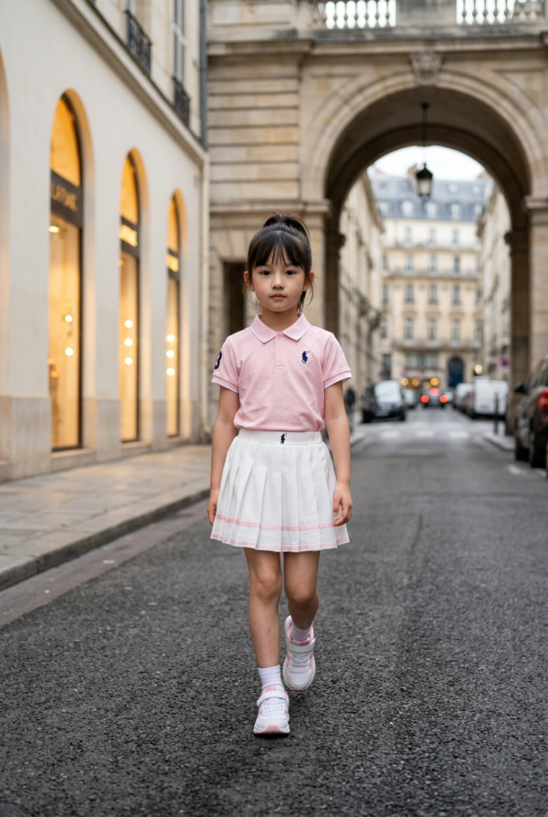 Girls Polo T-Shirt & Pleated Skirt Dress