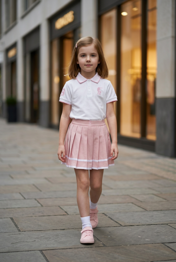Girls Polo T-Shirt & Pleated Skirt Dress