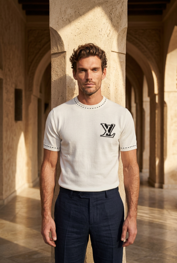 Premium Contrast Stitch Knit Logo T-Shirt