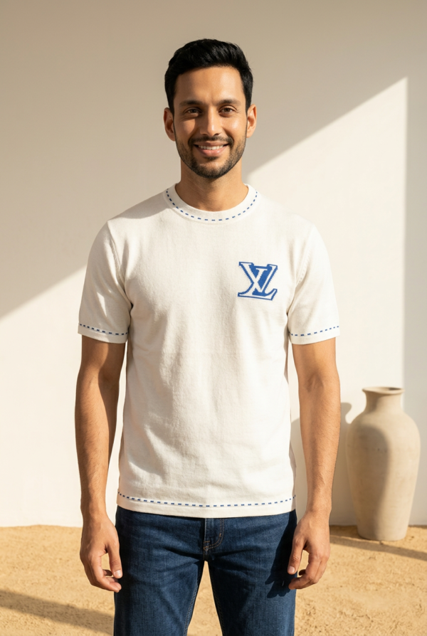 Premium Contrast Stitch Knit Logo T-Shirt