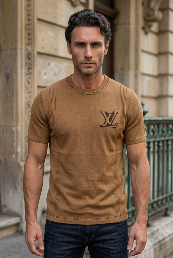 Premium Contrast Stitch Knit Logo T-Shirt