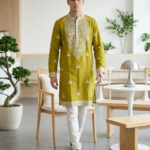 Olive Gold Floral Embroidered Kurta