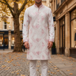 Blush Geometric Textured Embroidered Kurta