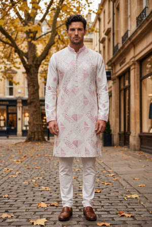 Blush Geometric Textured Embroidered Kurta