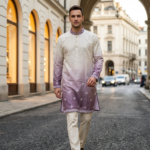 Ivory Mauve Ombre Embroidered Kurta
