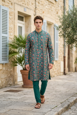 Emerald Bloom Floral Printed Kurta