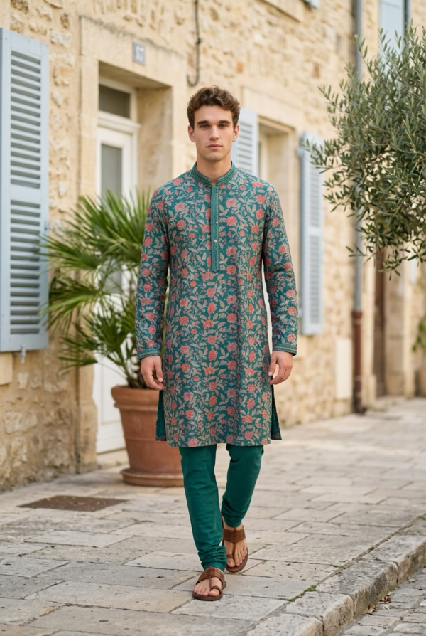 Emerald Bloom Floral Printed Kurta