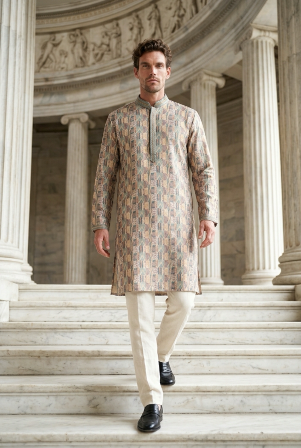 Vintage Mosaic Printed Jacquard Kurta