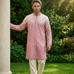 Blush Pink Vertical Textured Embroidered Kurta