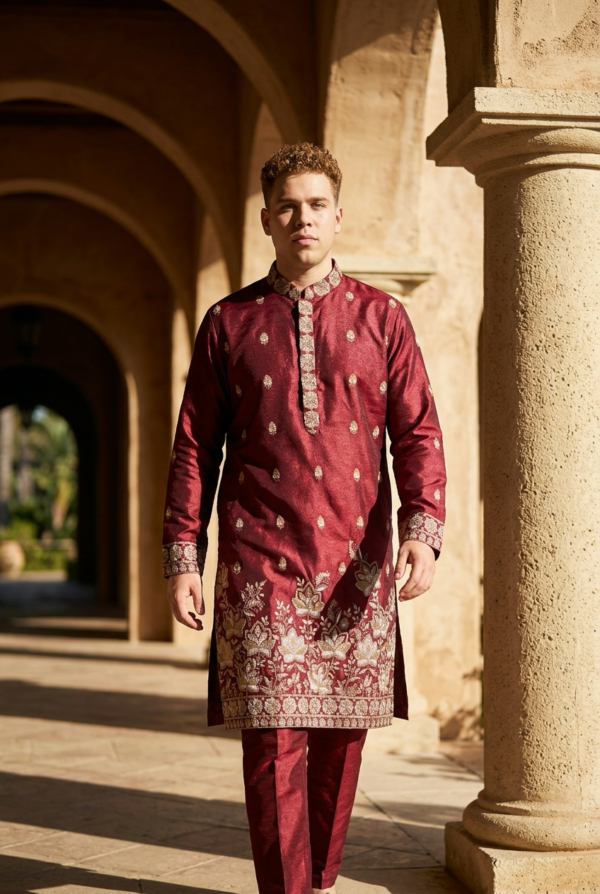 Royal Maroon Festive Embroidered Kurta