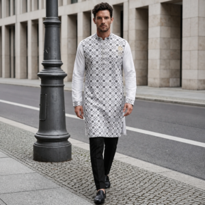 Ivory Black Geometric Print Designer Kurta