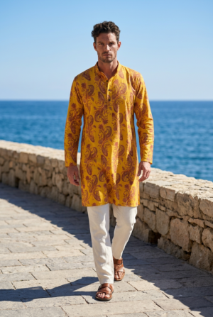 Mustard Paisley Heritage Print Kurta