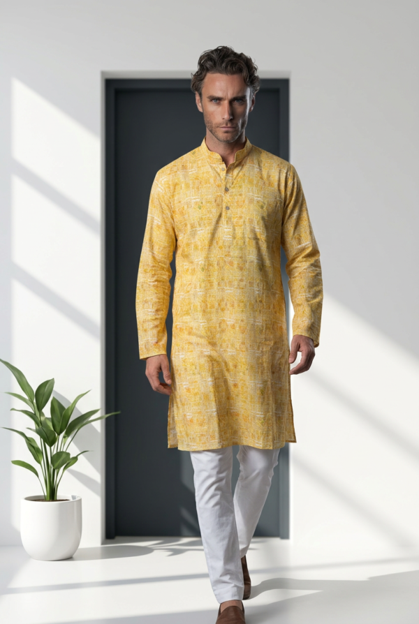 Mustard Gold Textured Print Kurta
