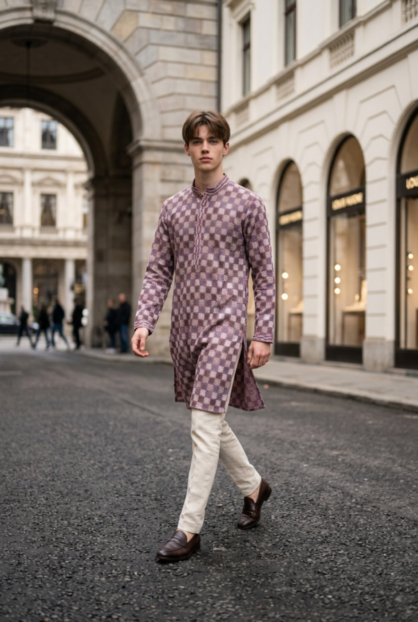 Mauve Heritage Checkered Kurta
