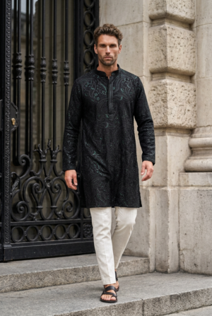 Black Emerald Paisley Embroidered Kurta