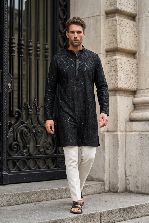 Black Emerald Paisley Embroidered Kurta