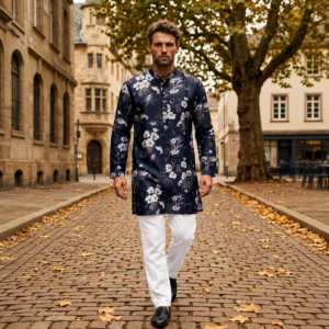 Navy Floral Bloom Designer Kurta