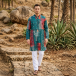 Royal Teal Geometric Designer Kurta