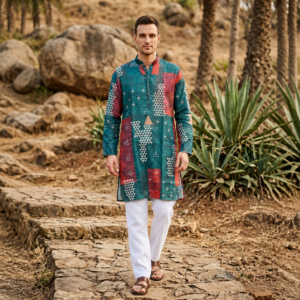 Royal Teal Geometric Designer Kurta