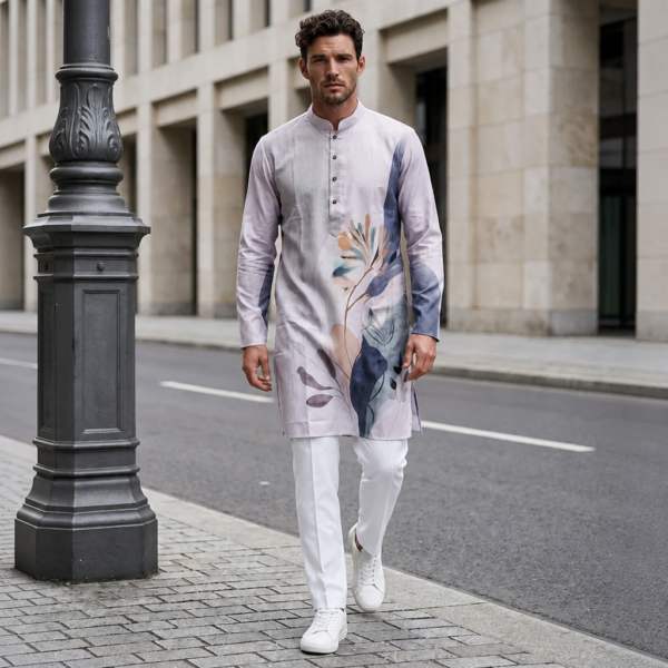 Ivory Botanical Bloom Printed Designer Kurta