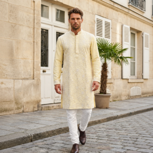 Ivory Cream Floral Embroidered Kurta