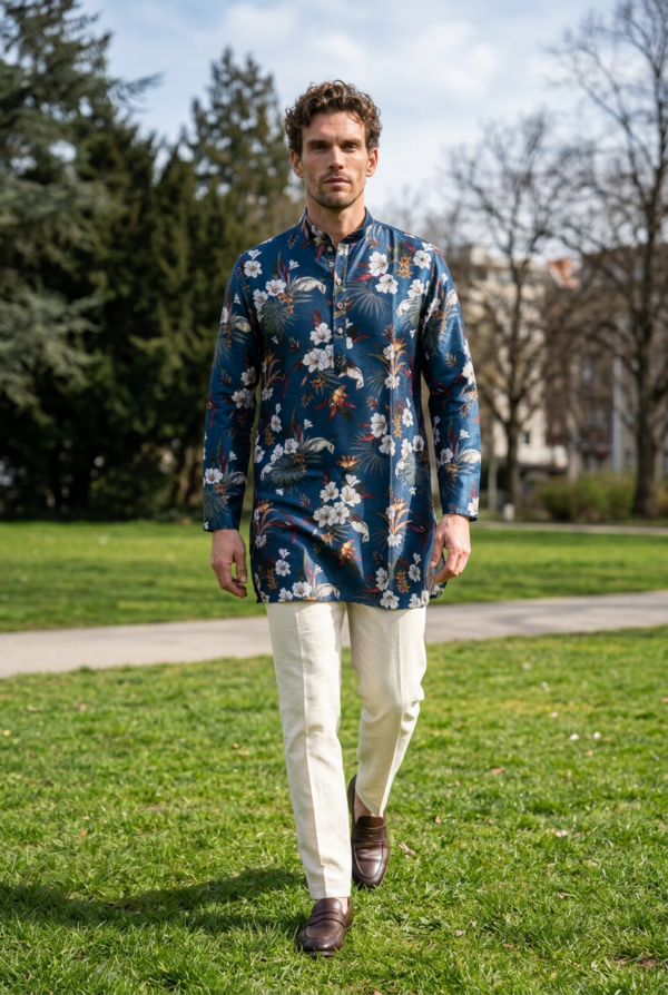 Midnight Blue Floral Printed Kurta