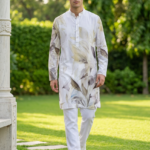 Ivory Botanical Leaf Print Kurta