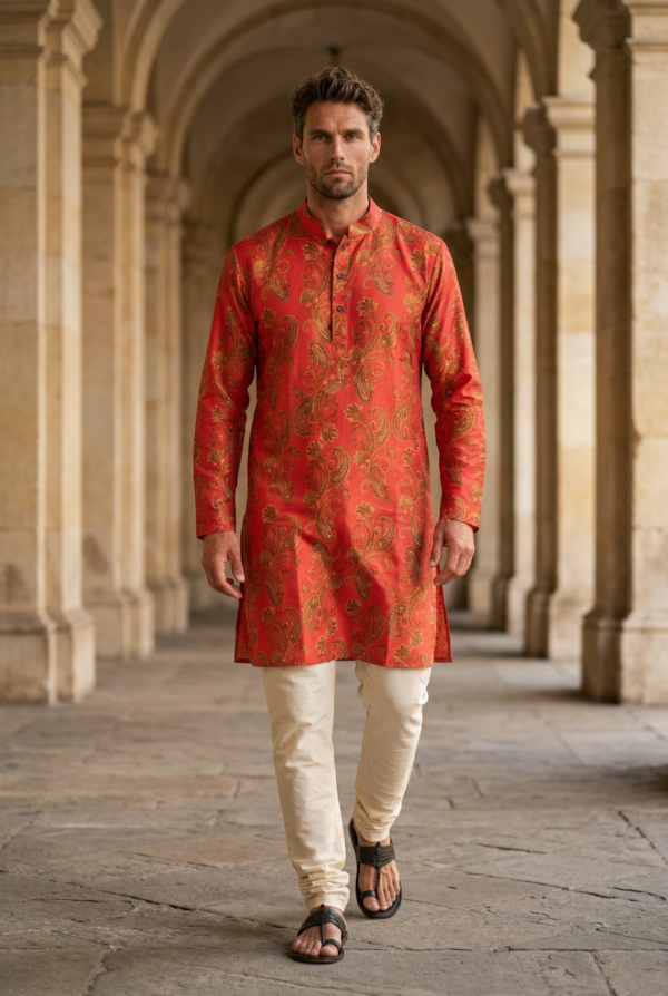Crimson Gold Paisley Kurta
