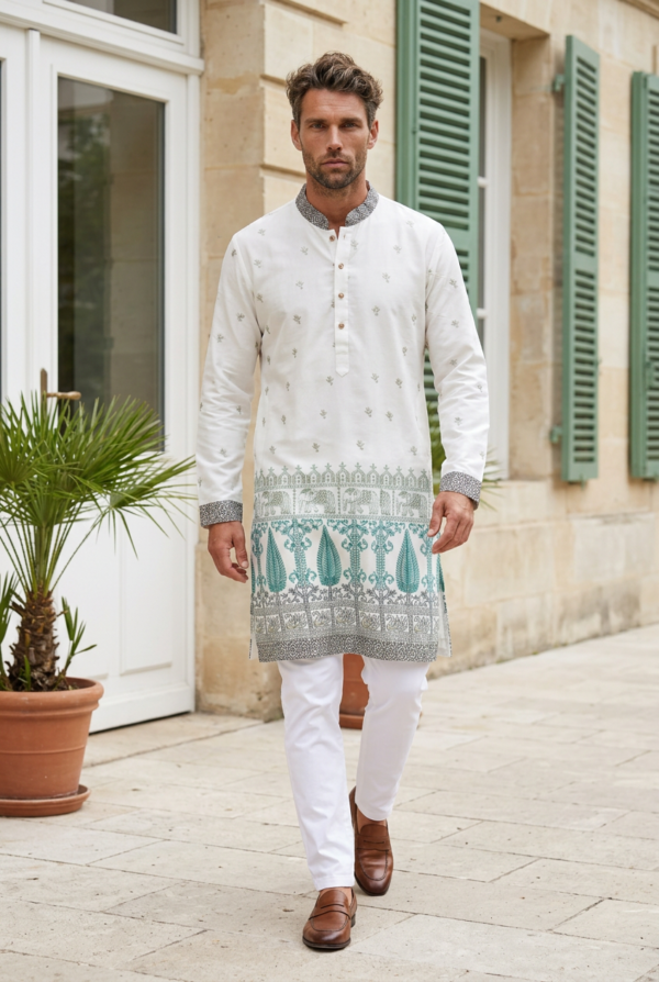 Ivory Emerald Heritage Border Kurta