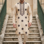 Ivory Black Medallion Embroidered Kurta