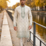 Ivory Sage Green Heritage Embroidered Kurta