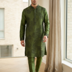 Olive Green Floral Textured Kurta