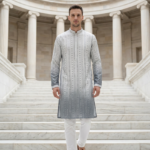 Silver Grey Vertical Embroidered Kurta