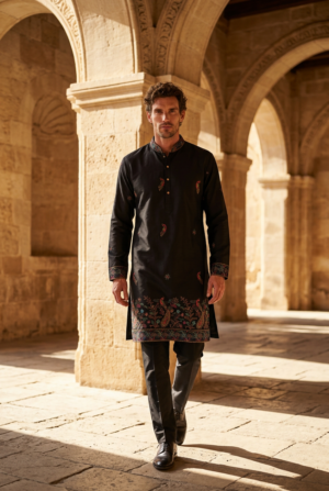Black Royal Paisley Embroidered Kurta