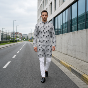 Silver Geometric Wave Printed Kurta