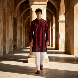Burgundy Royal Embroidered Kurta